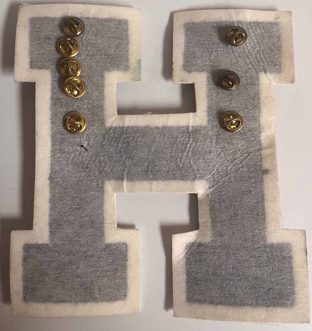 Varsity Letter H Patch With Soccer and Basketball Award Pins Blue with White