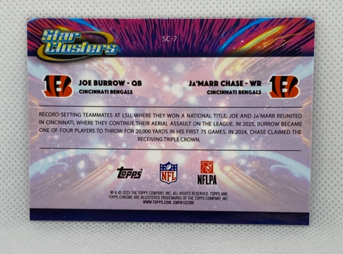 2025 Topps Chrome Cosmic Star Clusters Joe Burrow & Ja’Marr Chase Bengals