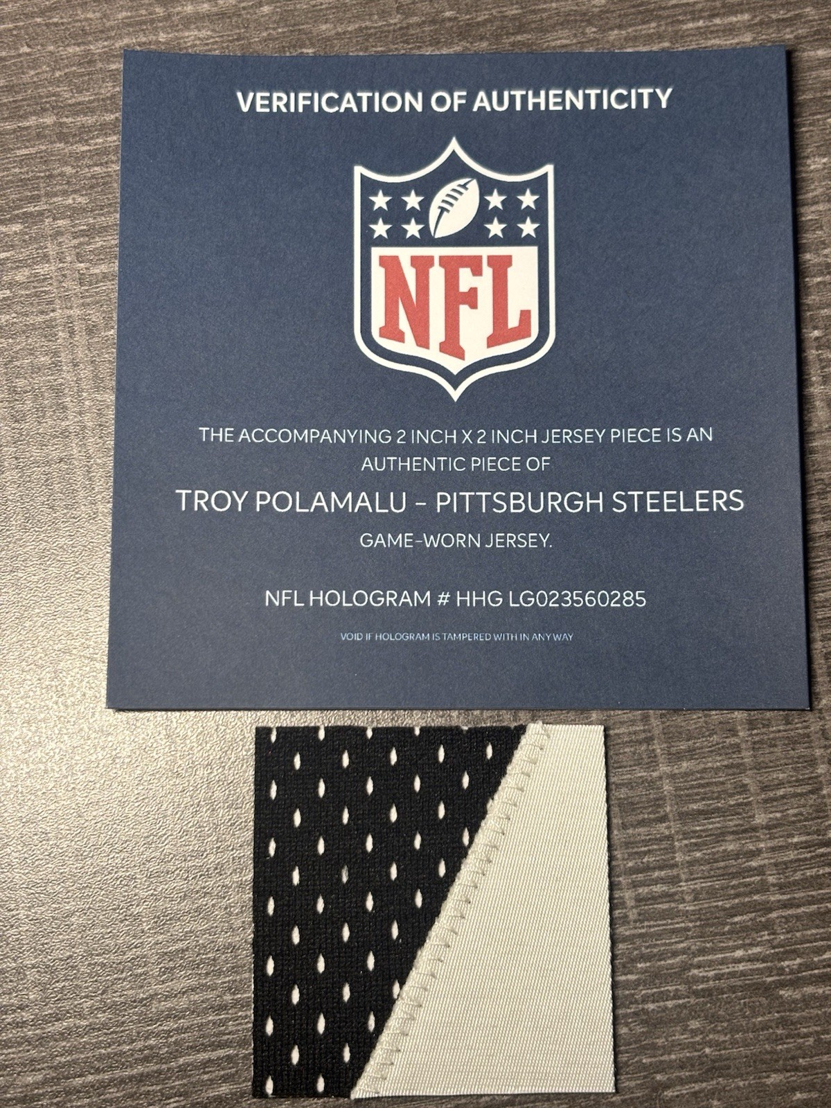 TROY POLAMALU GAME USED WORN PATCH NFL COA HOLOGRAM STEELERS HOF FANATICS FEST