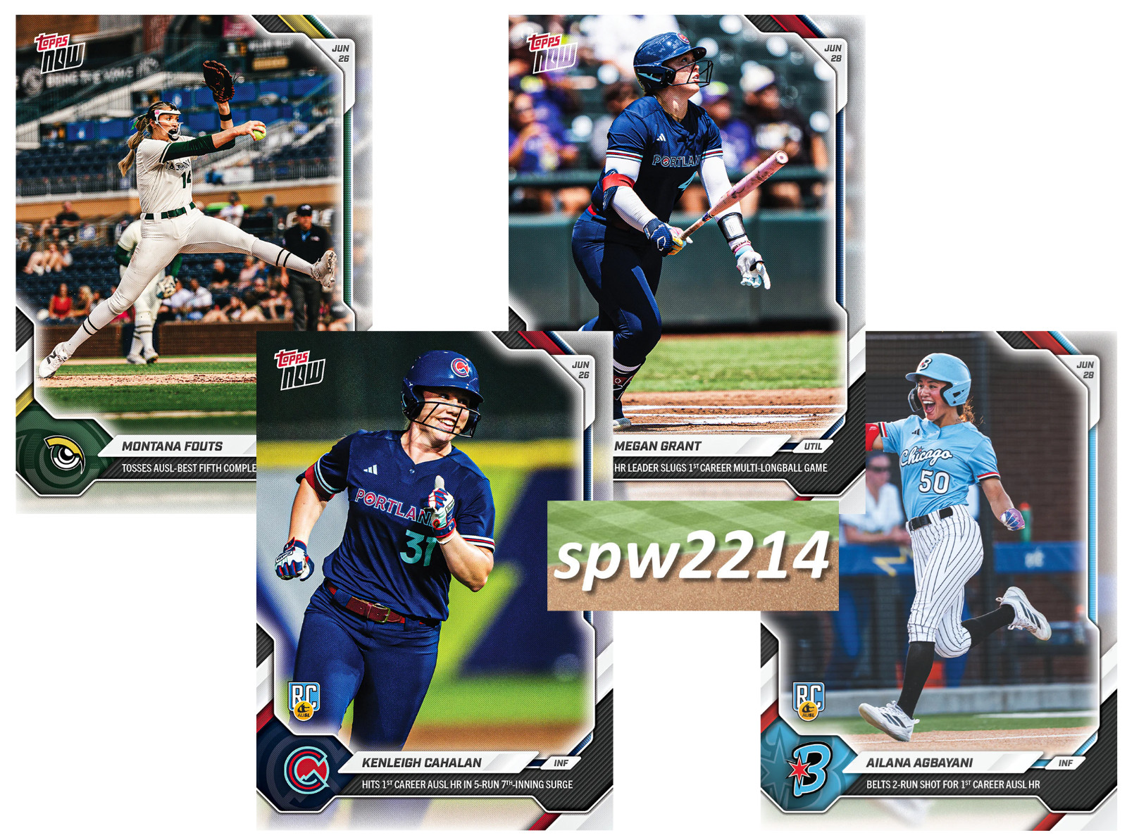 2026 Topps Now AUSL Softball Fouts 20, Cahalan 21, Grant 22, Agbayani 23 Presale