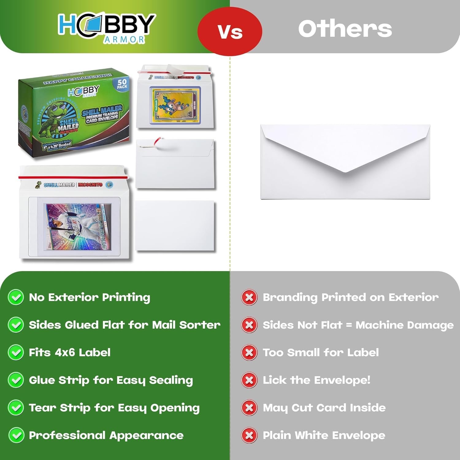 50 Pack Trading Card Shipping Envelopes – 7 x 4.35″ Self-Seal Protection