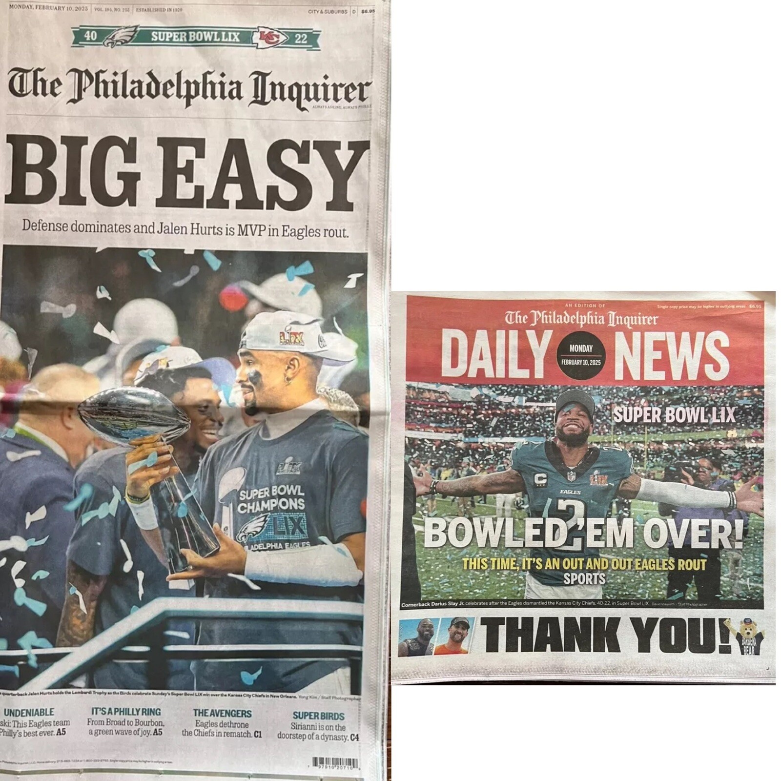 SUPER BOWL 2025-PHILADELPHIA EAGLES CHAMPIONSHIP NEWSPAPERS- 2 For 1: SHIPS FREE