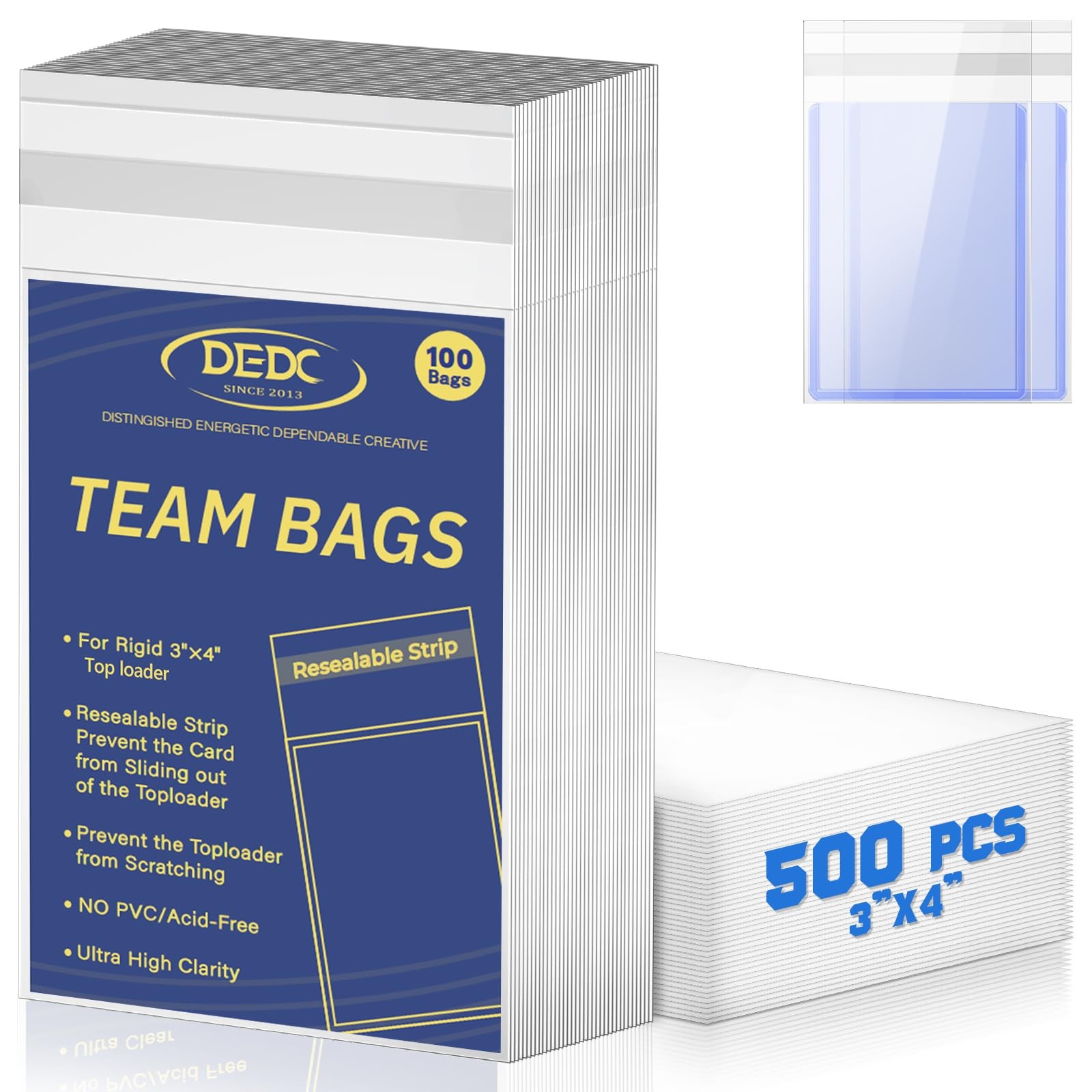 DEDC 500 Pcs Card Sleeves Team Bags for Trading Cardsï¼ŒTeam Bag Fit 3×4 Top Lo