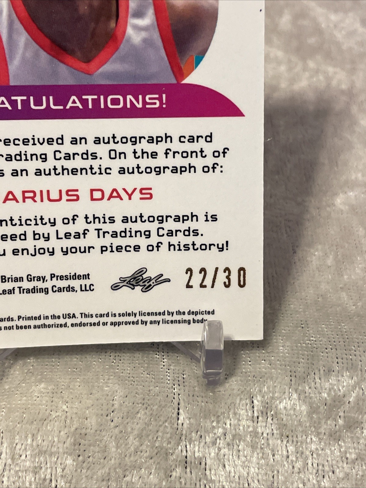 2023 LEAF VIVID BASKETBALL DARIUS DAYS #BA-DD1 BLUE PRISMATIC XRC AUTO #d/30 LSU