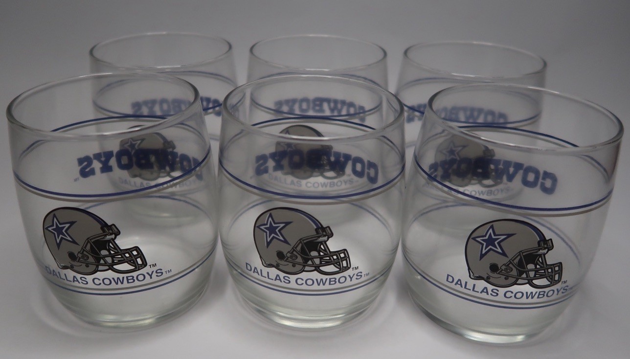 Set of 6 Vintage Dallas Cowboys Glasses Tumblers Whiskey Rocks NFL 12 oz B28