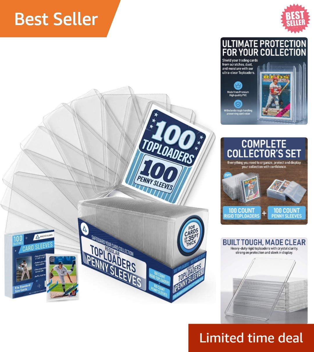100 Ct Card Sleeves Top Loaders 3×4 – Hard Plastic Trading Baseball Cards Holder