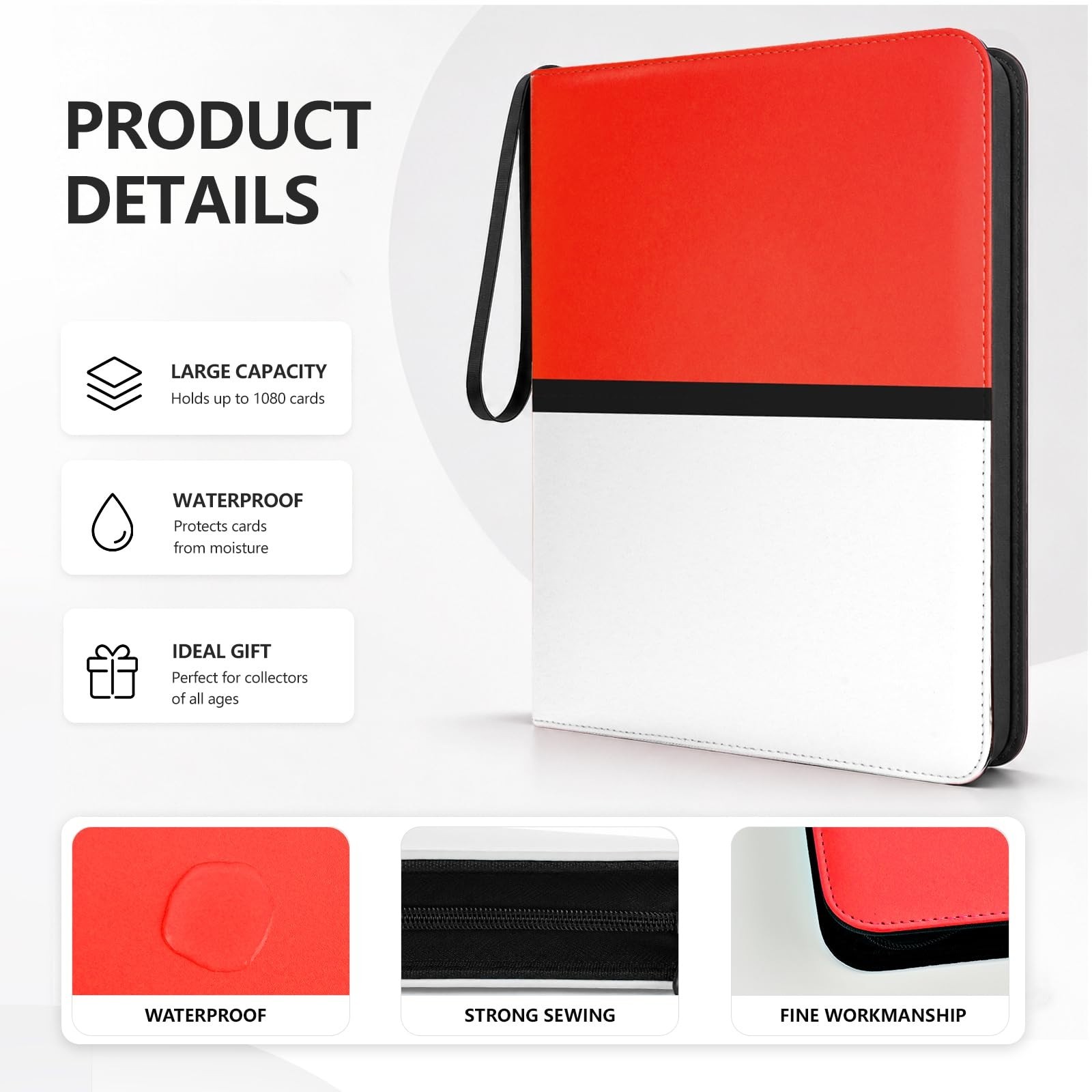 Large Capacity 9 Pocket Trading Card Binder – Holds 1080 Cards, Removable Sleeve