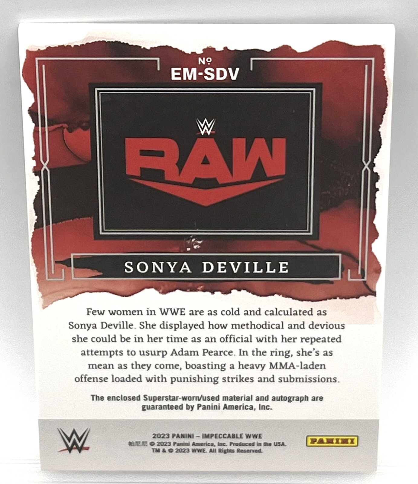 SONYA DEVILLE – 2023 PANINI WWE IMPECCABLE ON CARD AUTOGRAPH PATCH RELIC #12/75
