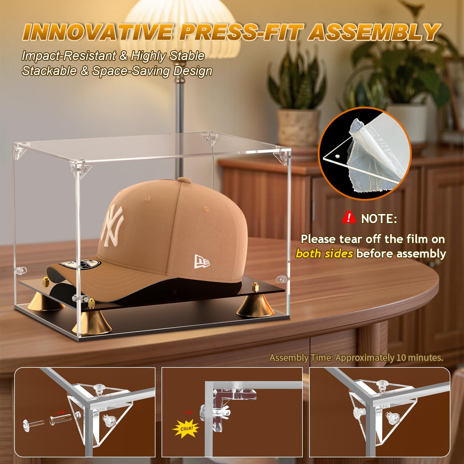 KOLIPI Hat Display Case, Clear Acrylic Baseball Cap Display Box with Double L…