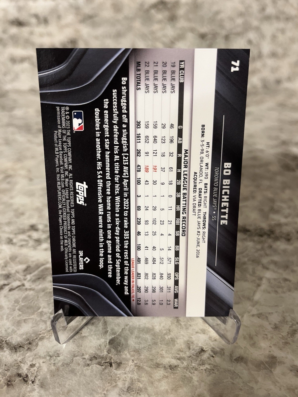 2023 Topps Chrome Black – Bo Bichette #71 Purple Mini-Diamond Refractor /150