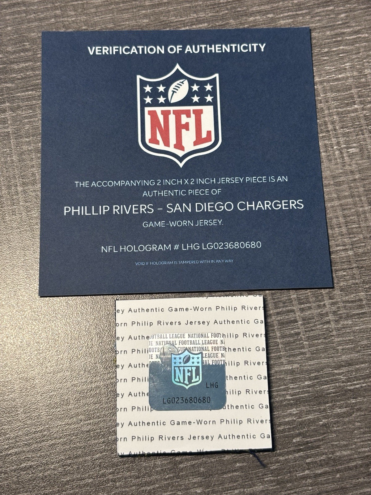 PHILLIP RIVERS GAME USED WORN NUMBER “17” PATCH NFL COA HOLOGRAM SD LA CHARGERS