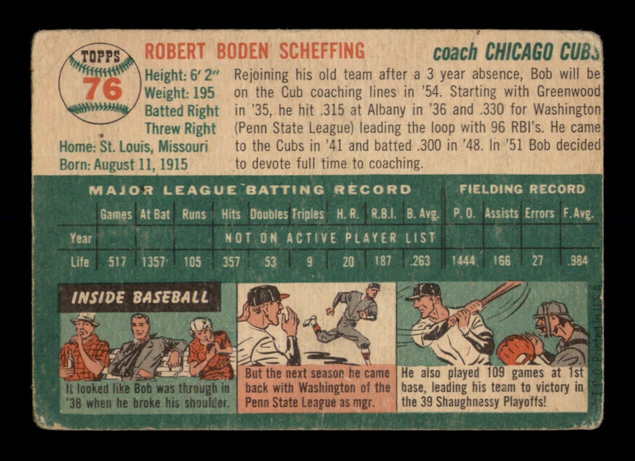 1954 Topps Set Break #76 Bob Scheffing GD *OBGcards*