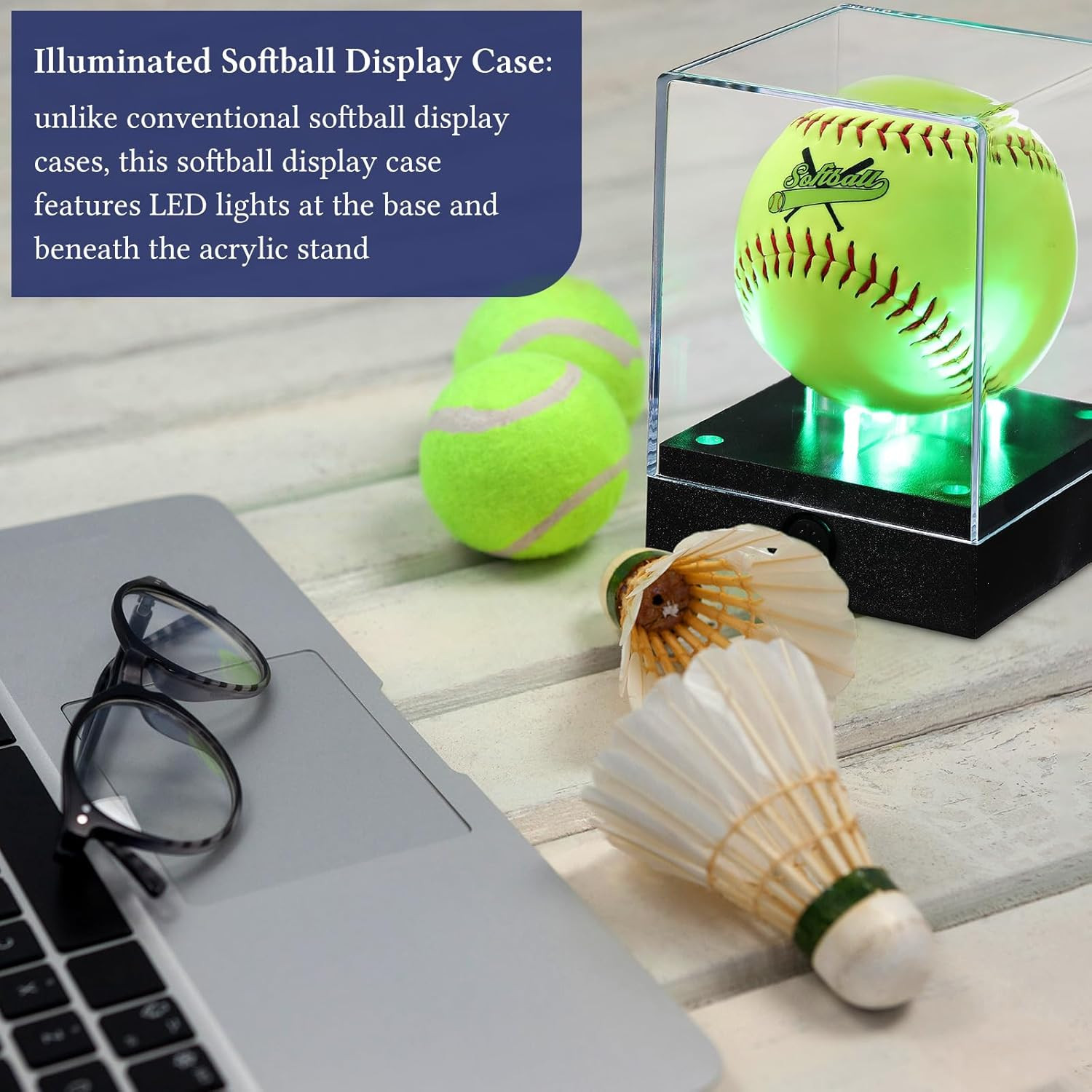 1 Pcs Softball Display Case with LED Light, Acrylic Light up Softball Display Ca
