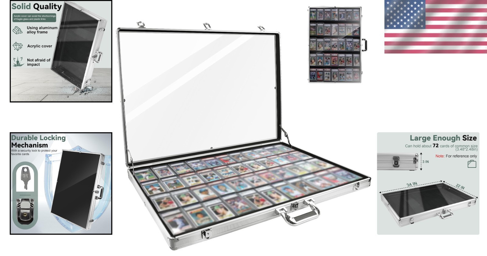 Large 34″x22″ Tabletop Aluminum Display Case with Locks – Secure Your Treasures