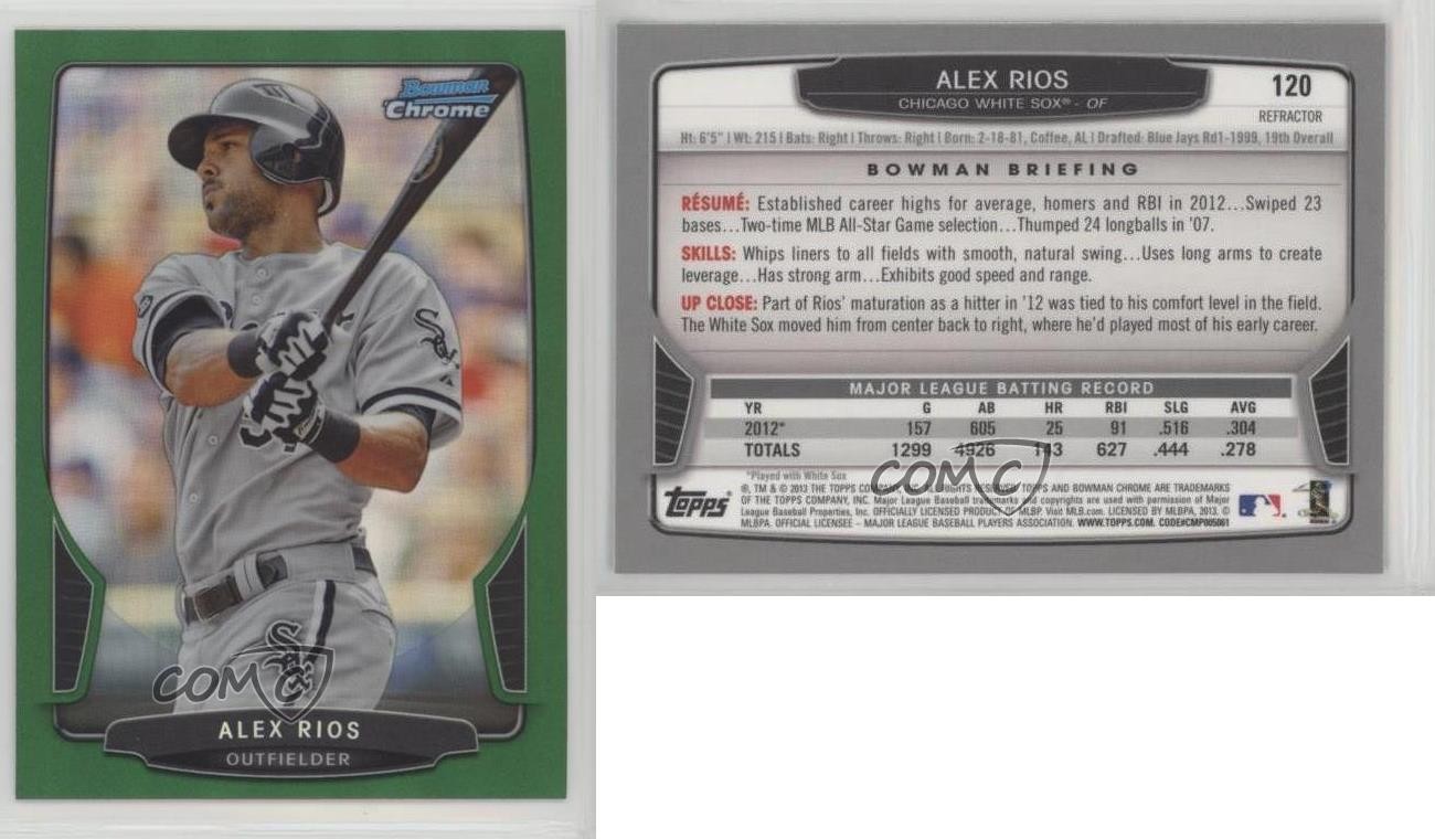 2013 Bowman Chrome Rack Pack Green Refractor Alex Rios #120 a2v