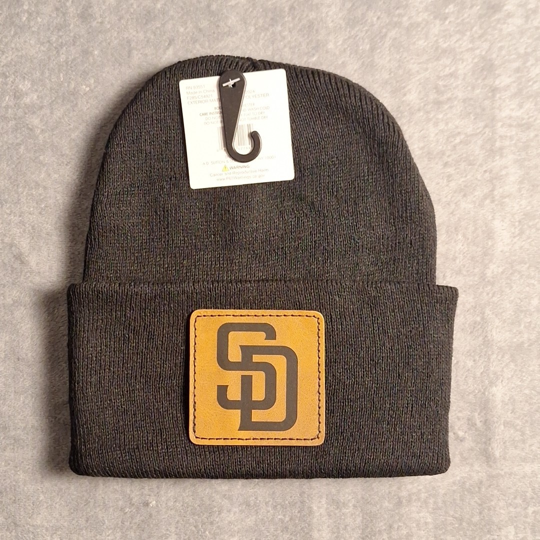 San Diego Padres Leather Square Patch Black Beanie Cap MLB