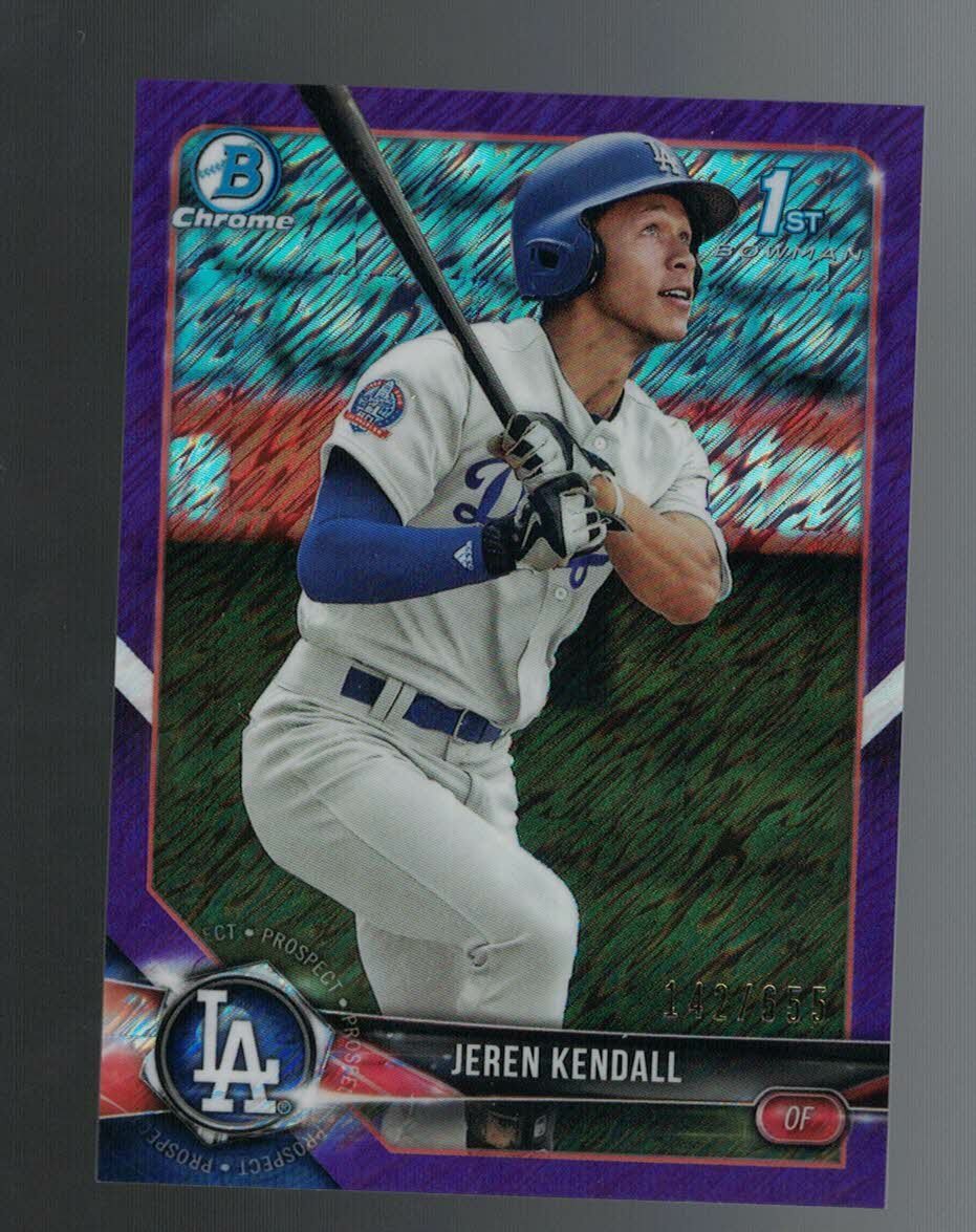 2018 Bowman Chrome Purple Shimmer Refractor Non Auto Jeren Kendall 142/655 pwe