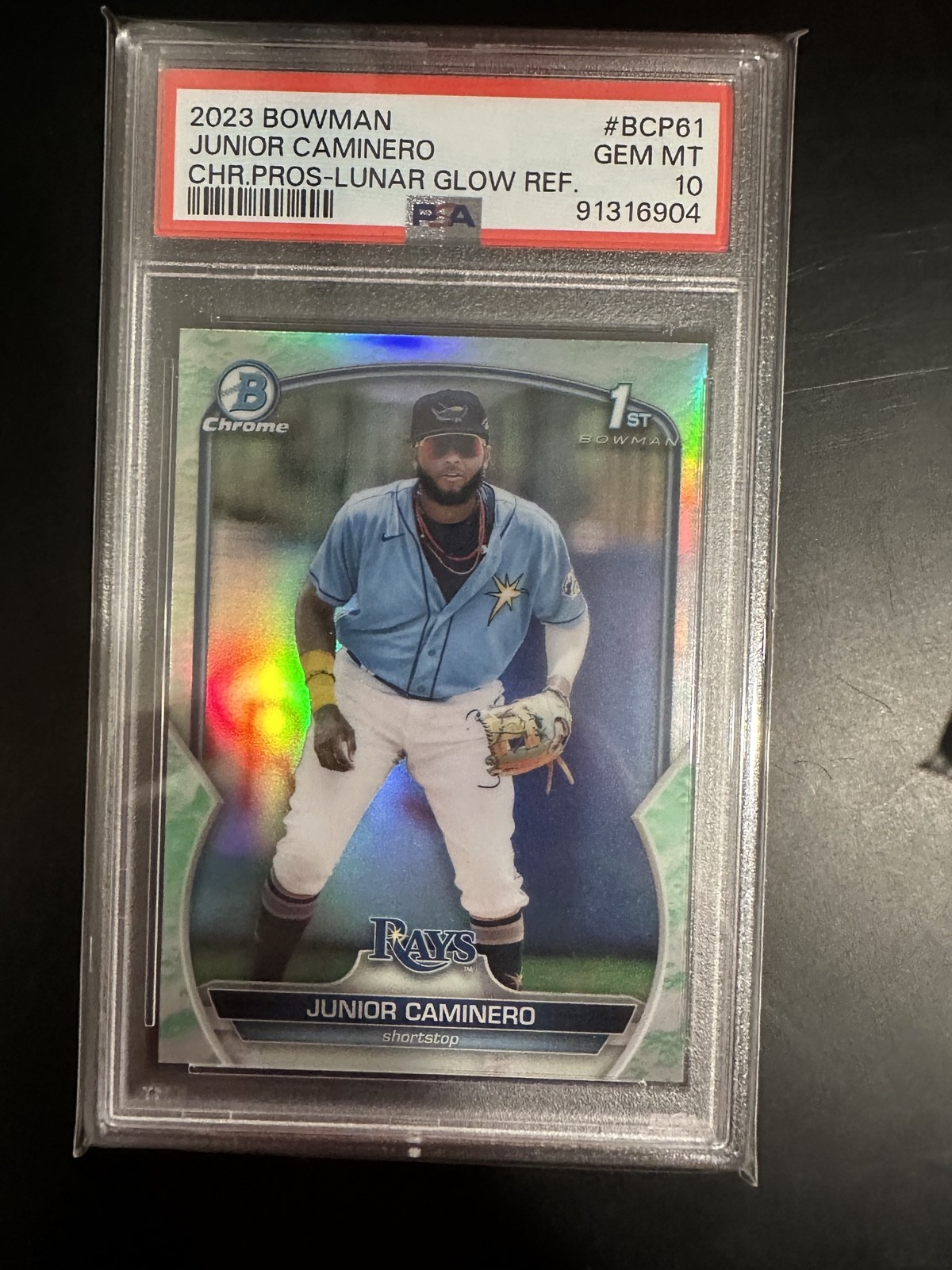 2023 Bowman – Chrome Prospects Junior Caminero #BCP-61 Lunar Glow Refractor (RC)