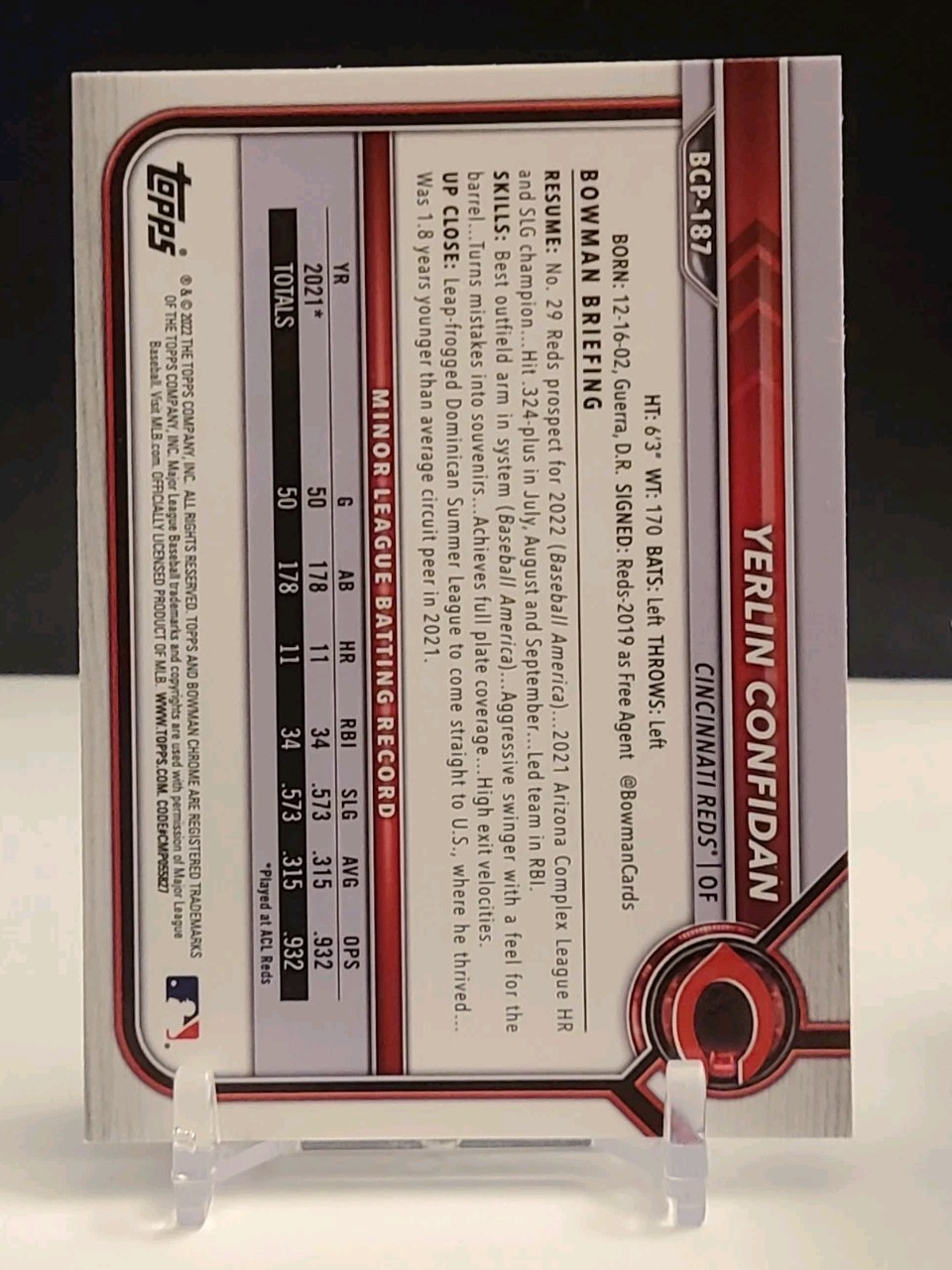 2022 Bowman Chrome- Prospects Yerlin Confidan #BCP-187 1st Bowman RC