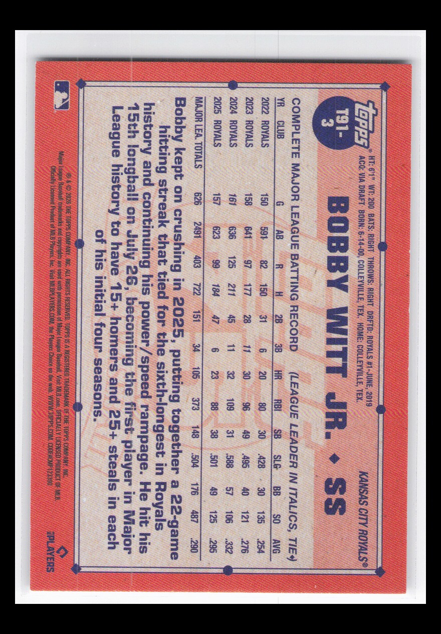 2026 Topps 1991 Topps Baseball 35th Anniversary #T91-3 Bobby Witt Jr.
