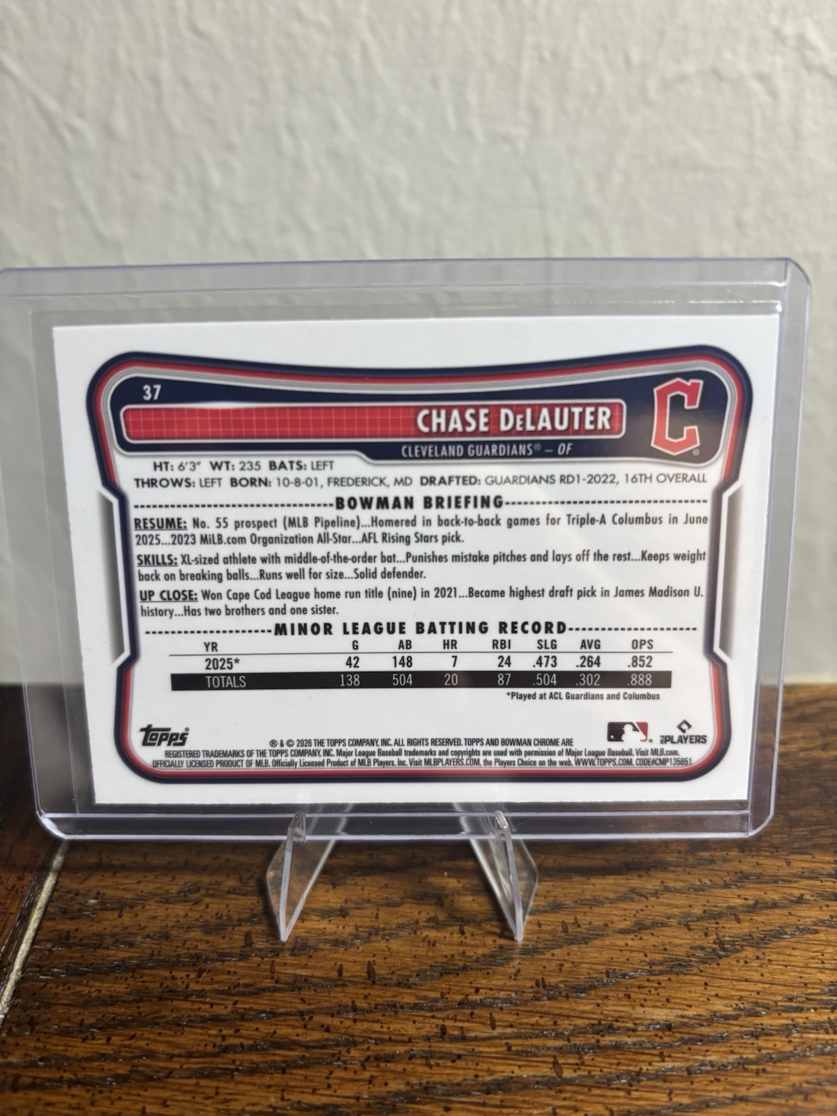 Chase DeLauter 2026 Bowman #37 Chrome Mojo Sky Blue Refractors #/499