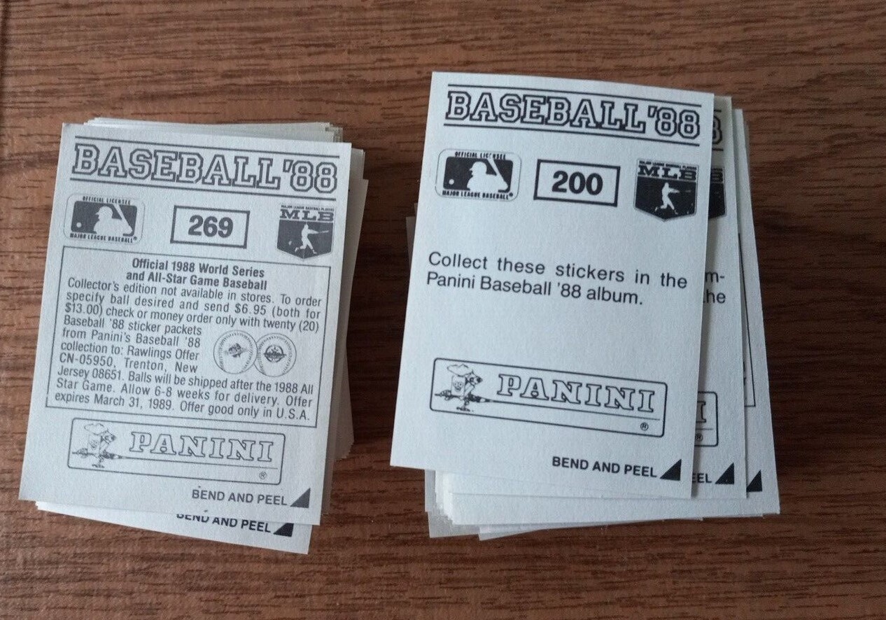 1988 Panini Baseball Sticker Singles – #237 to #454 & A to Z – Create Own Lot