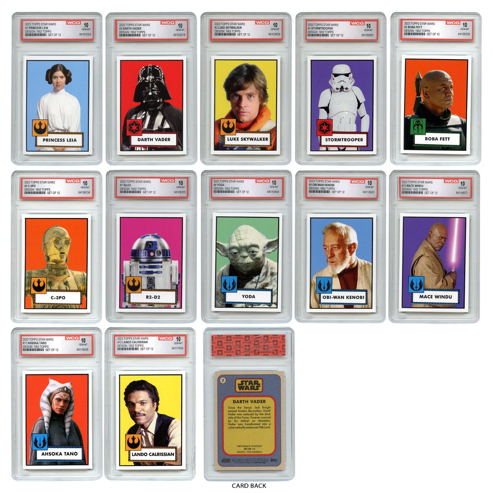 STAR WARS TOPPS Rare 1952 Edition Cards 2023 – Gem Mint 10 – COMPLETE SET of 12