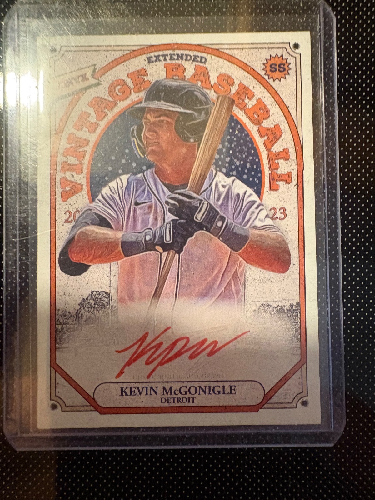 2023 kevin McGonigle onyx vintage Baseball on card auto red /25.