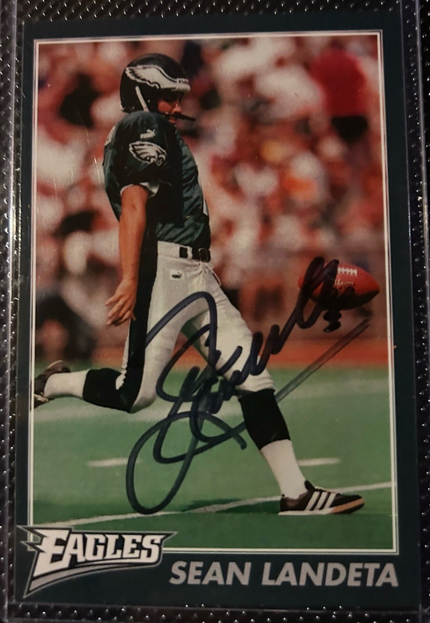 Sean Landeta Hand Signed Auto Autograph Oversized 3 In x 4.5 In Card Eagles