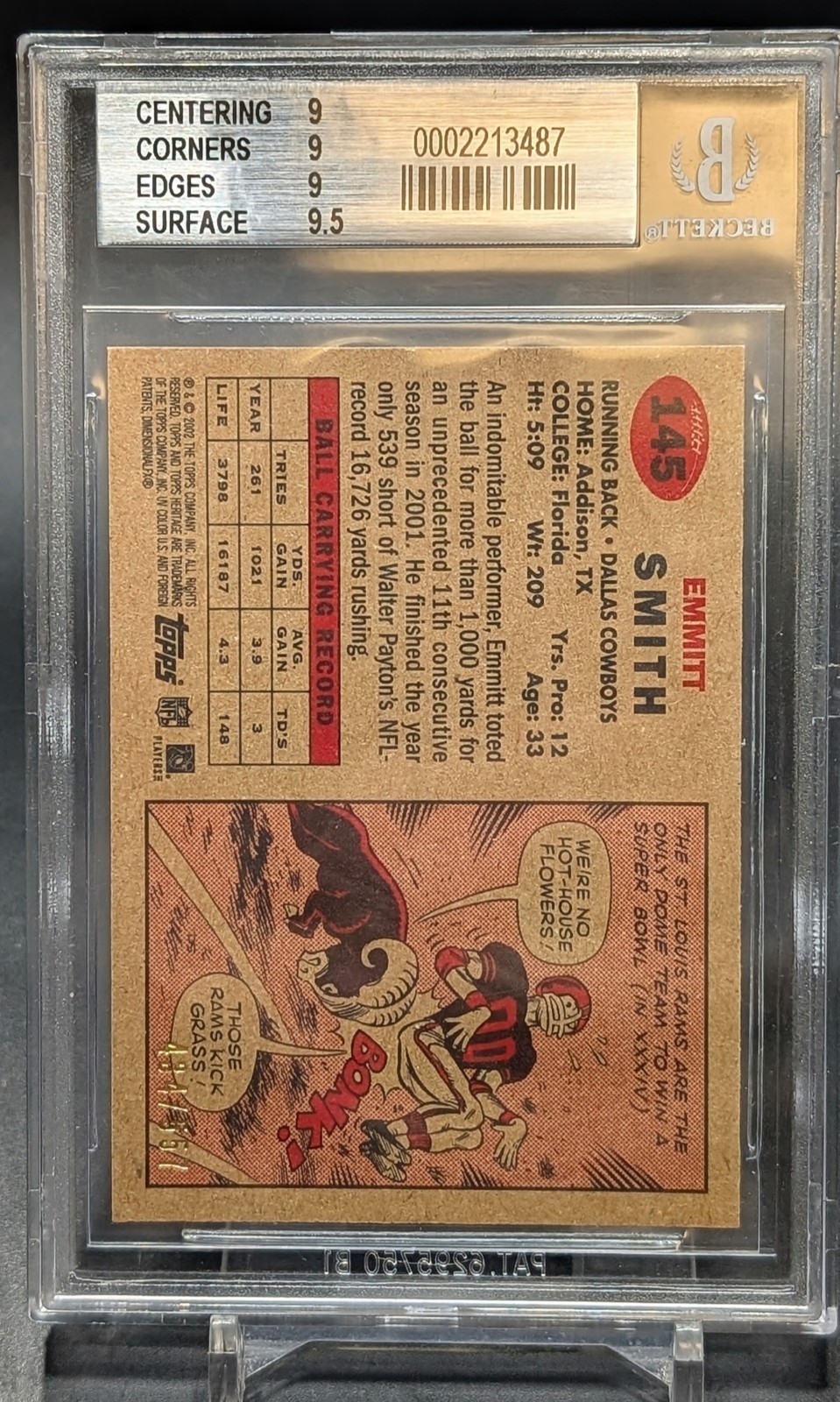 2002 Topps Heritage #145 Emmitt Smith Retro Refractor BGS 9 Solid Mint Card!