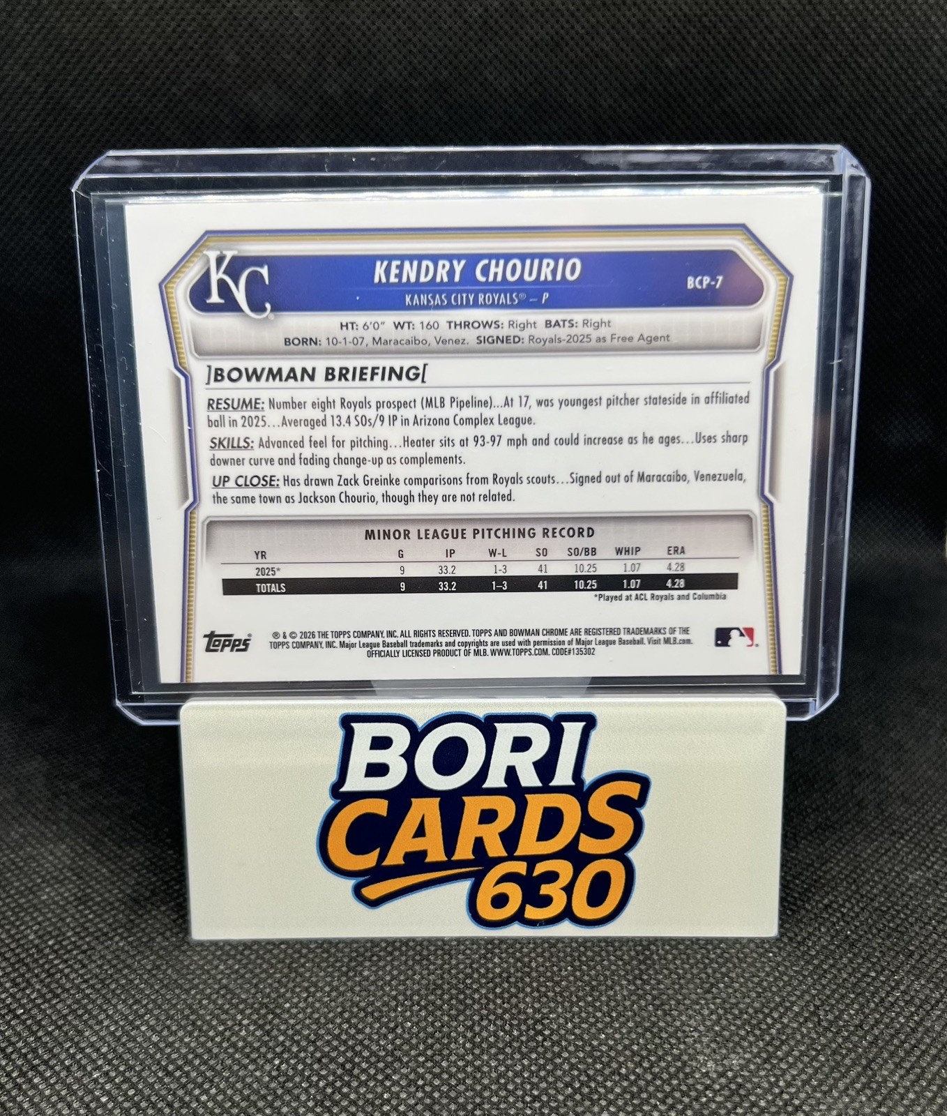 2026 Bowman #BCP-7 Kendry Chourio Chrome Prospects Green Shimmer Refractor #/99