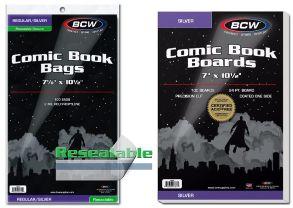 200 BCW Silver Comic Book Bags (Resealable) and Boards Acid Free Archival