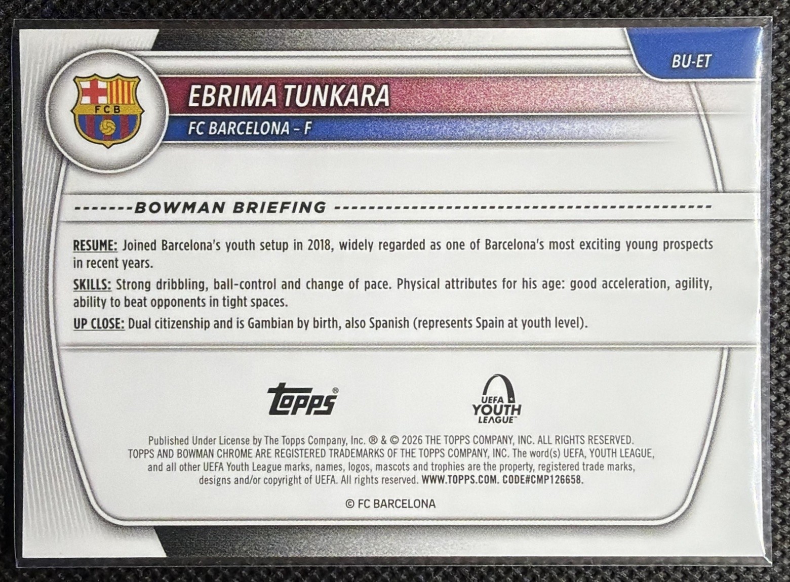 2025 Topps Chrome UEFA CC Ebrima Tunkara #BU-ET Bowman Youth League 1st Prospect