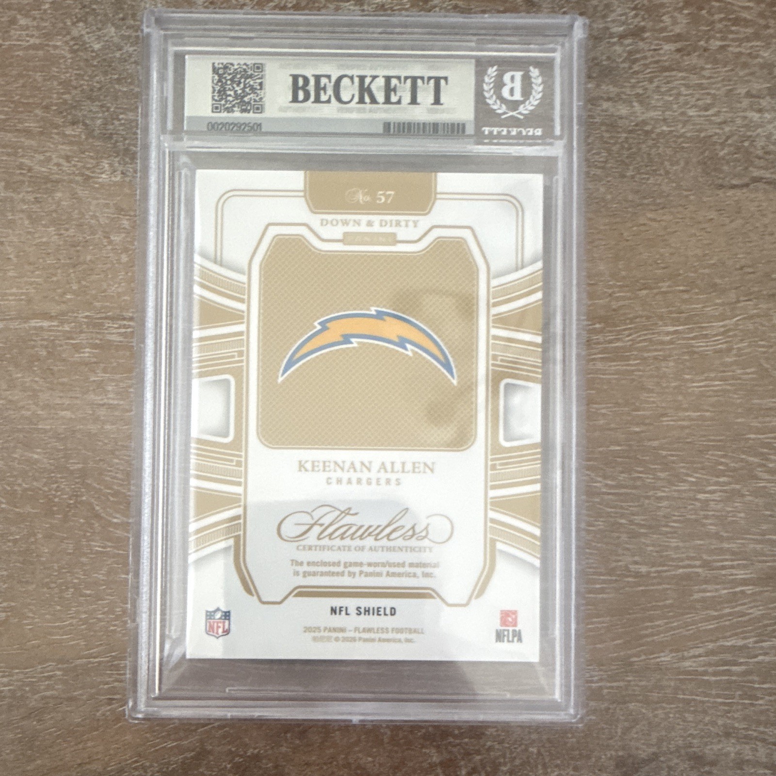 Panini 2025 Flawless Down & Dirty NFL Shield Keenan Allen Chargers 1/5 BGS 9