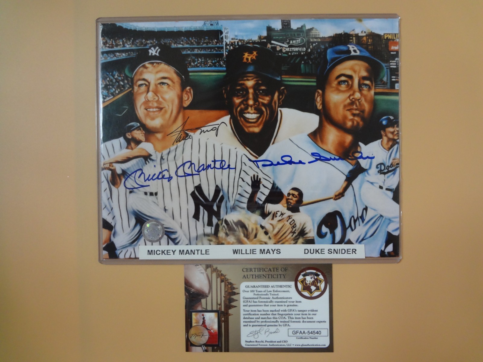 MICKEY MANTLE, WILLIE MAYS, DUKE SNIDER AUTOGRAPH PHOTO 8X10 COA