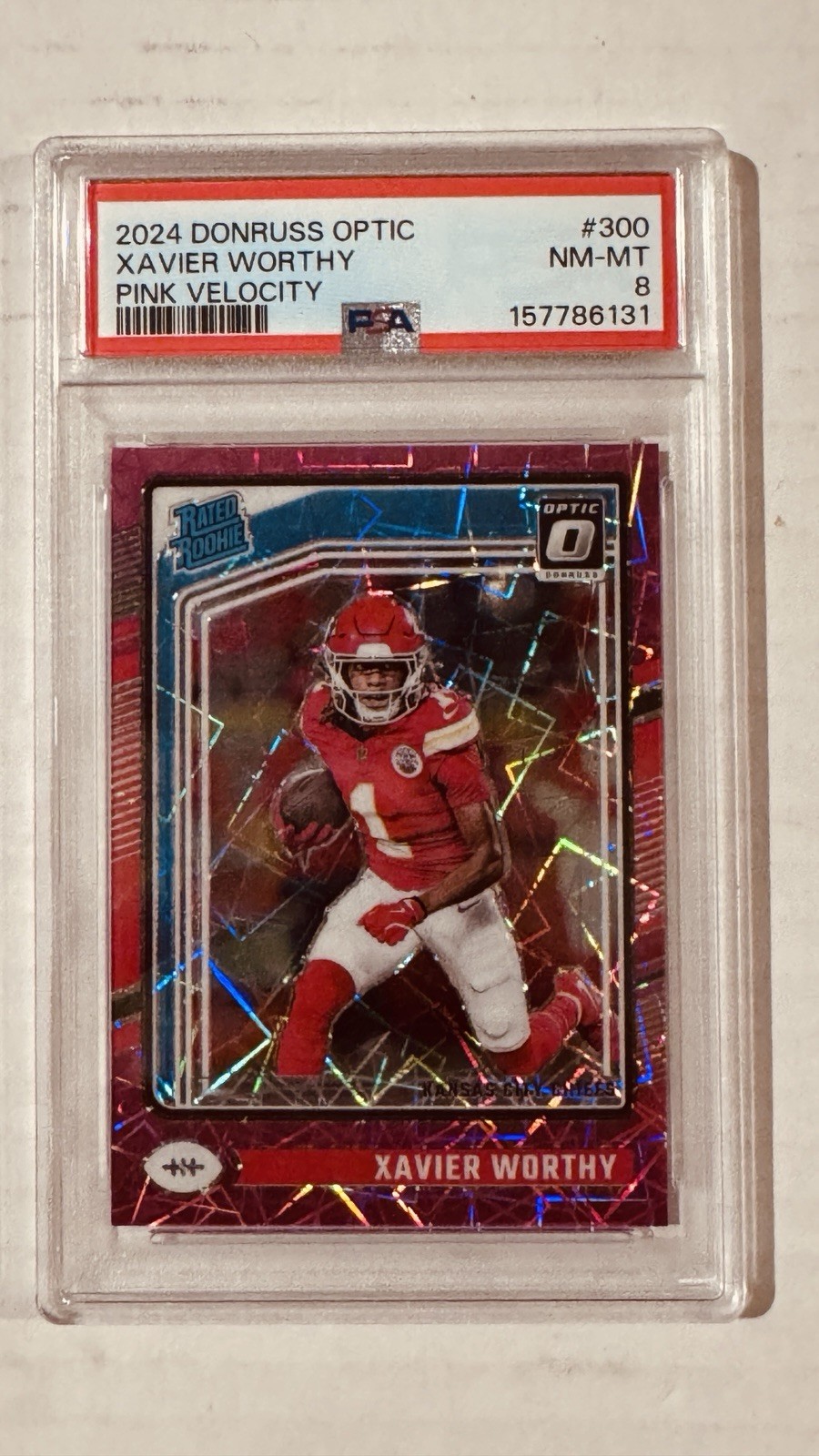 2024 Panini Donruss Optic – Rated Rookie Xavier Worthy #300 Pink Velocity/ 80