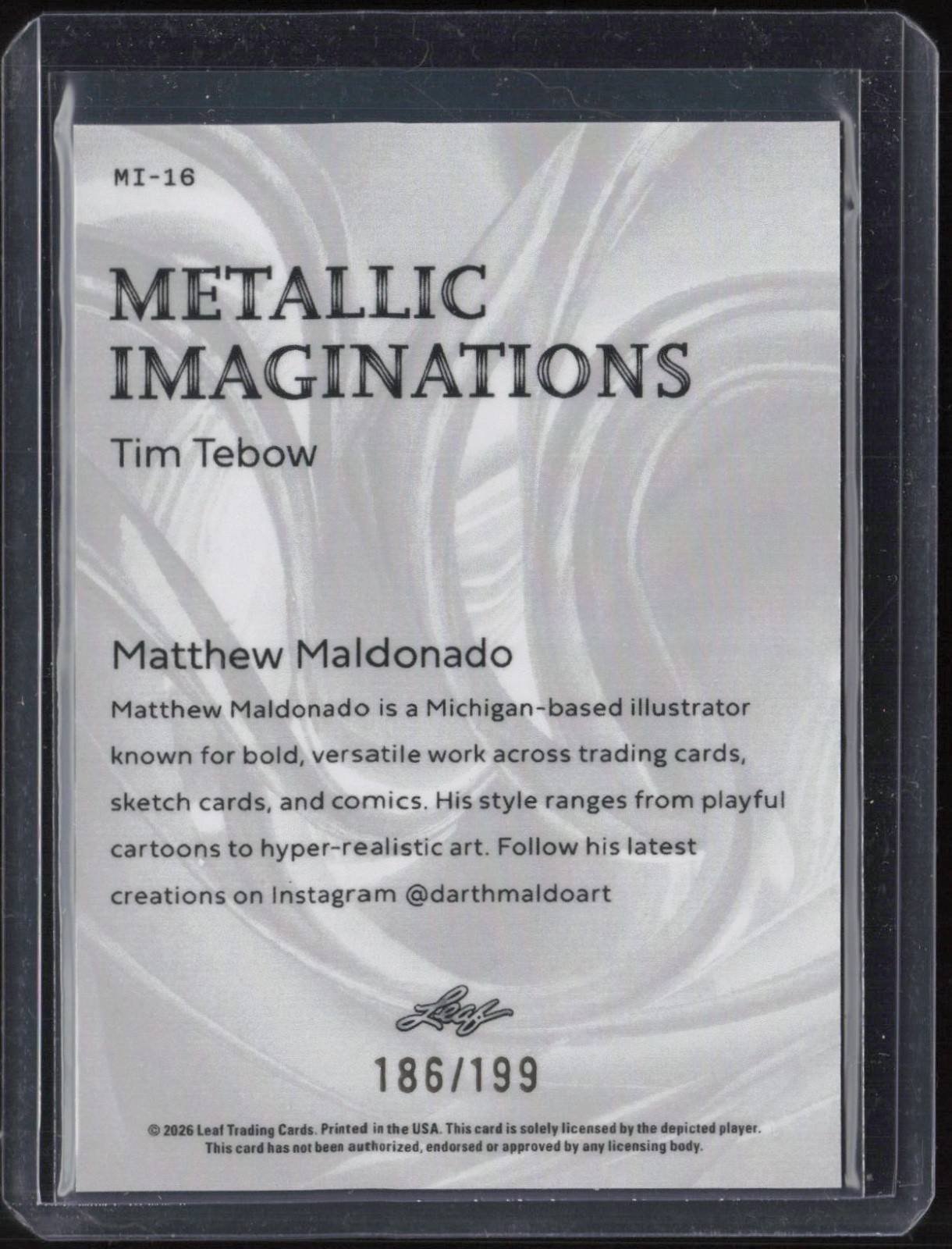 2026 Leaf Metallic Imaginations Prismatic Red #MI16 Tim Tebow 186/199
