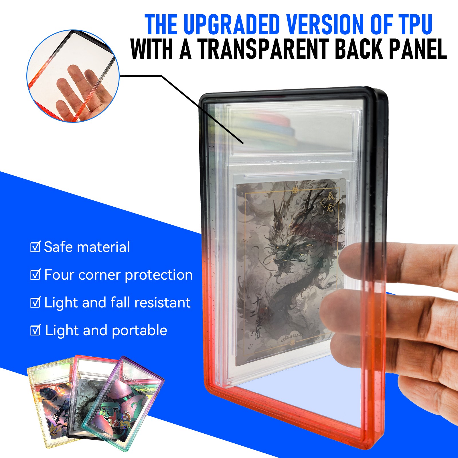 1/5/10pcs Gradient Bumper Guard Case for 35PT PSA Graded Card Slab W/ Back Panel