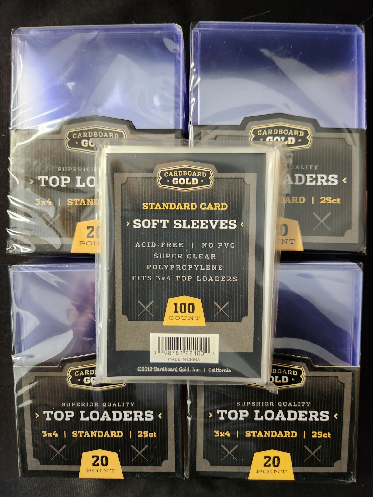 100 Ct Cardboard Gold 20pt Standard Top Loaders 3×4 100 Penny Sleeves CBG Combo