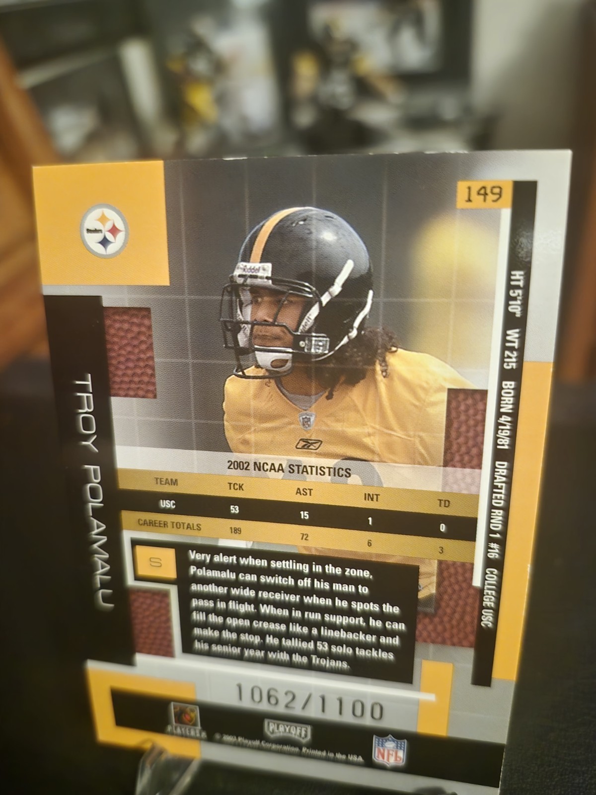 2003 PLAYOFF ABSOLUTE TROY POLAMALU ROOKIE CARD #/ 1100 SUPPER CLEAN CARD