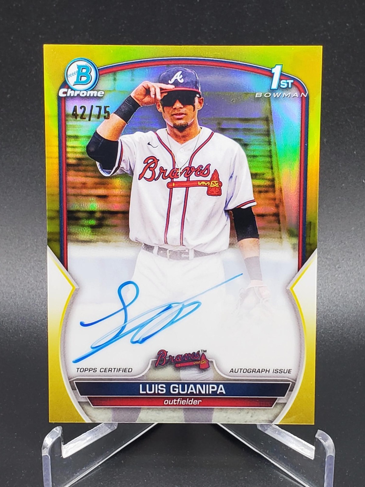 Luis Guanipa 2023 Bowman Chrome 1st Yellow Auto /75 Braves CPA-LG