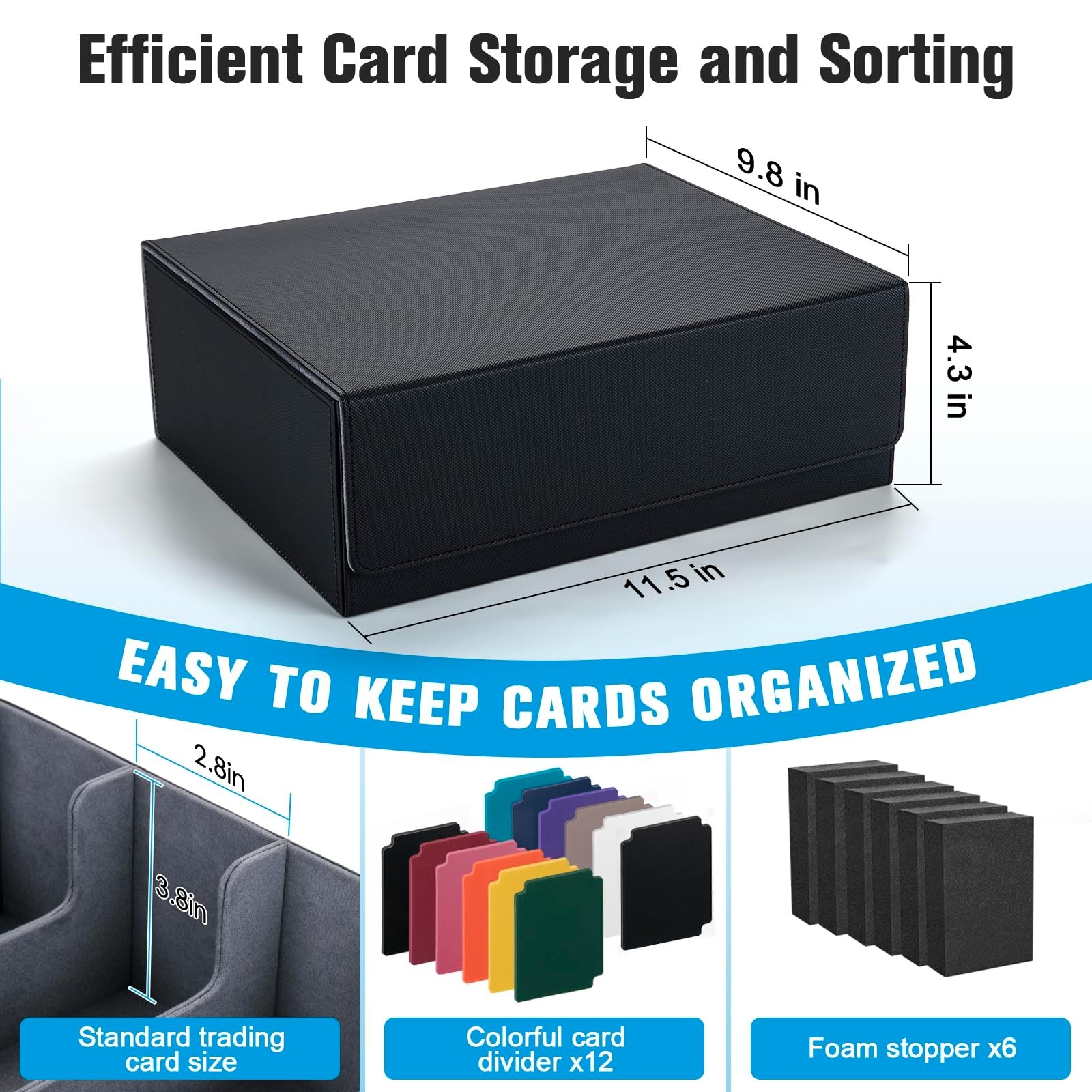 Large Capacity Trading Card Storage Box, 12 Dividers, Magnetic Closure, Holds 18