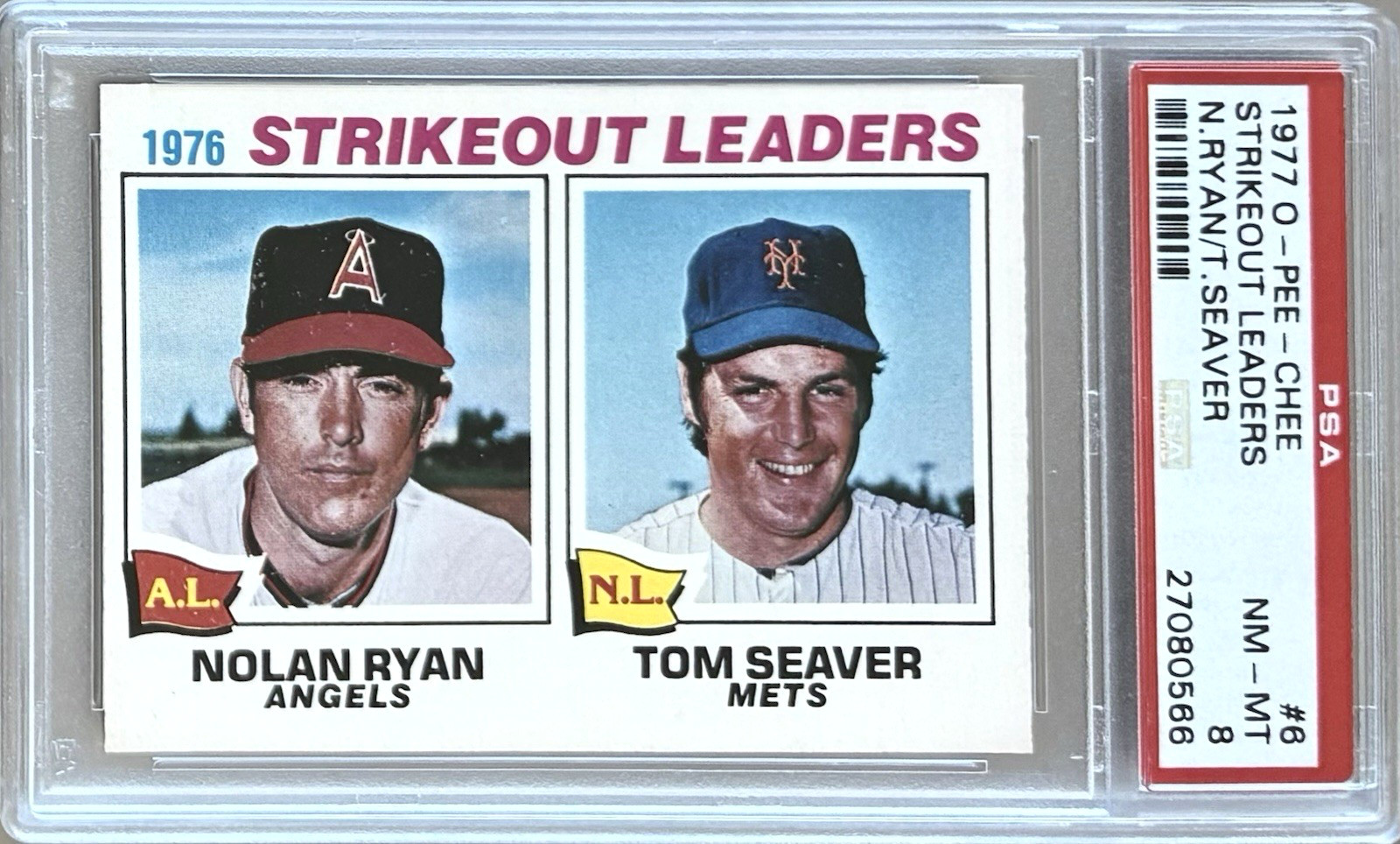 1977 O-PEE-CHEE OPC #6 NOLAN RYAN/TOM SEAVER PSA 8 NM-MT 1976 STRIKEOUT LEADERS