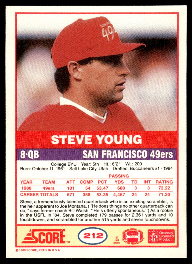 1989 Score Steve Young #212