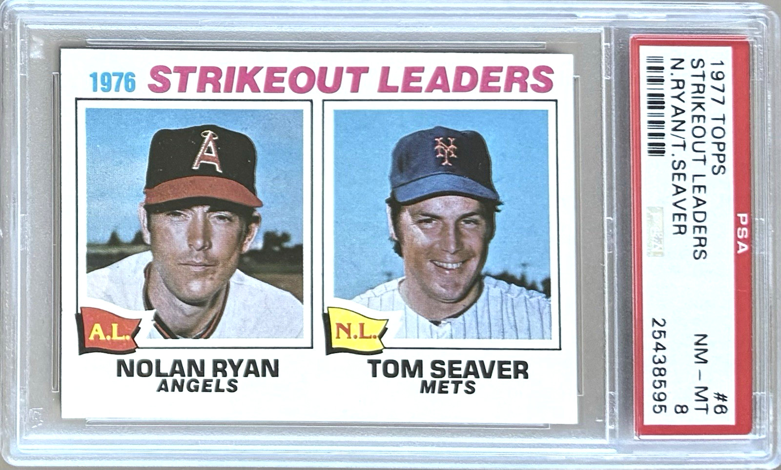 1977 TOPPS #6 NOLAN RYAN & TOM SEAVER HOF PSA 8 NM-MT 1976 STRIKEOUT LEADERS