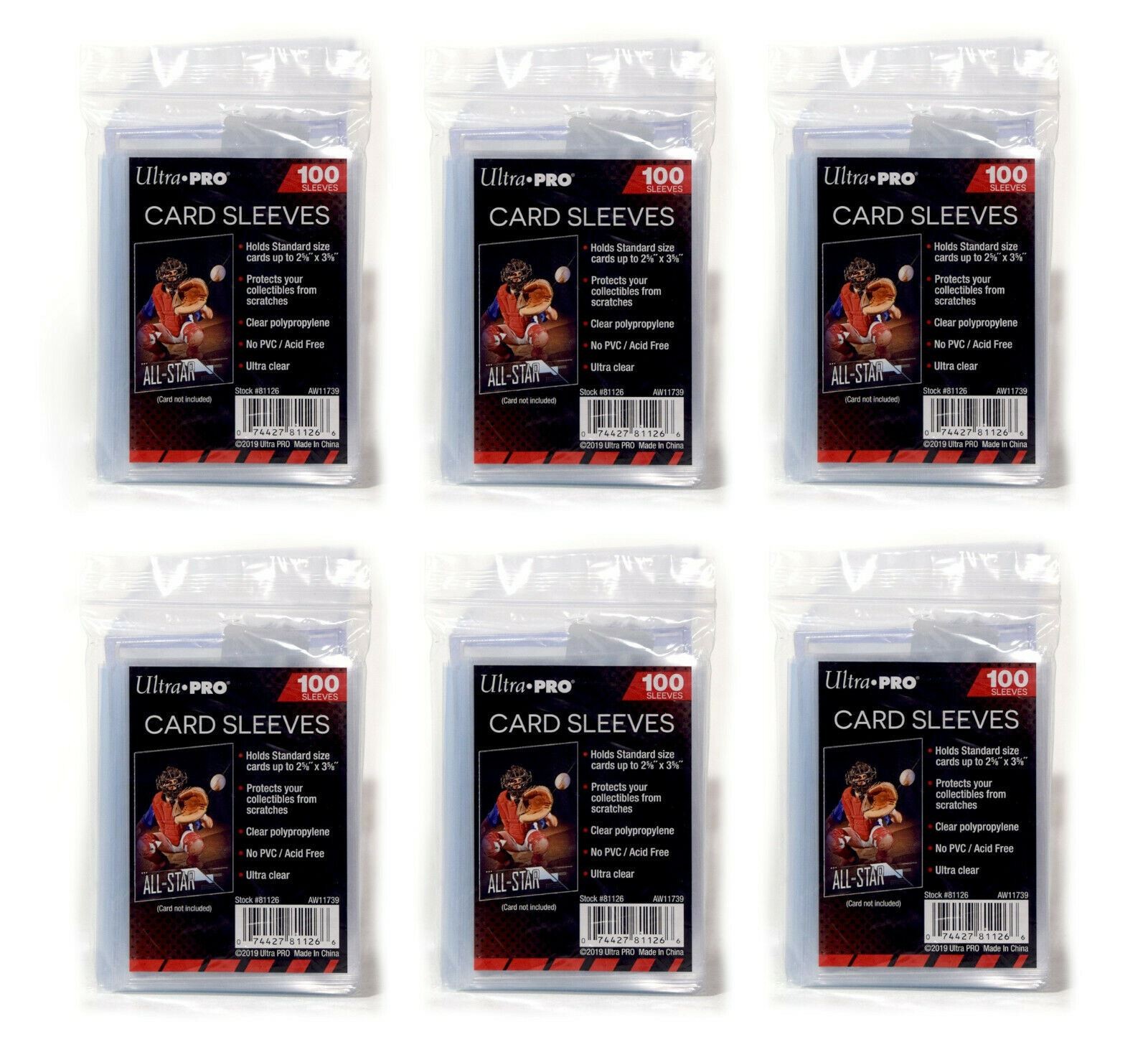 NEW 6-PACK UltraPro 100 Count Clear Poly Penny Trading Card Sleeves Sports 81126