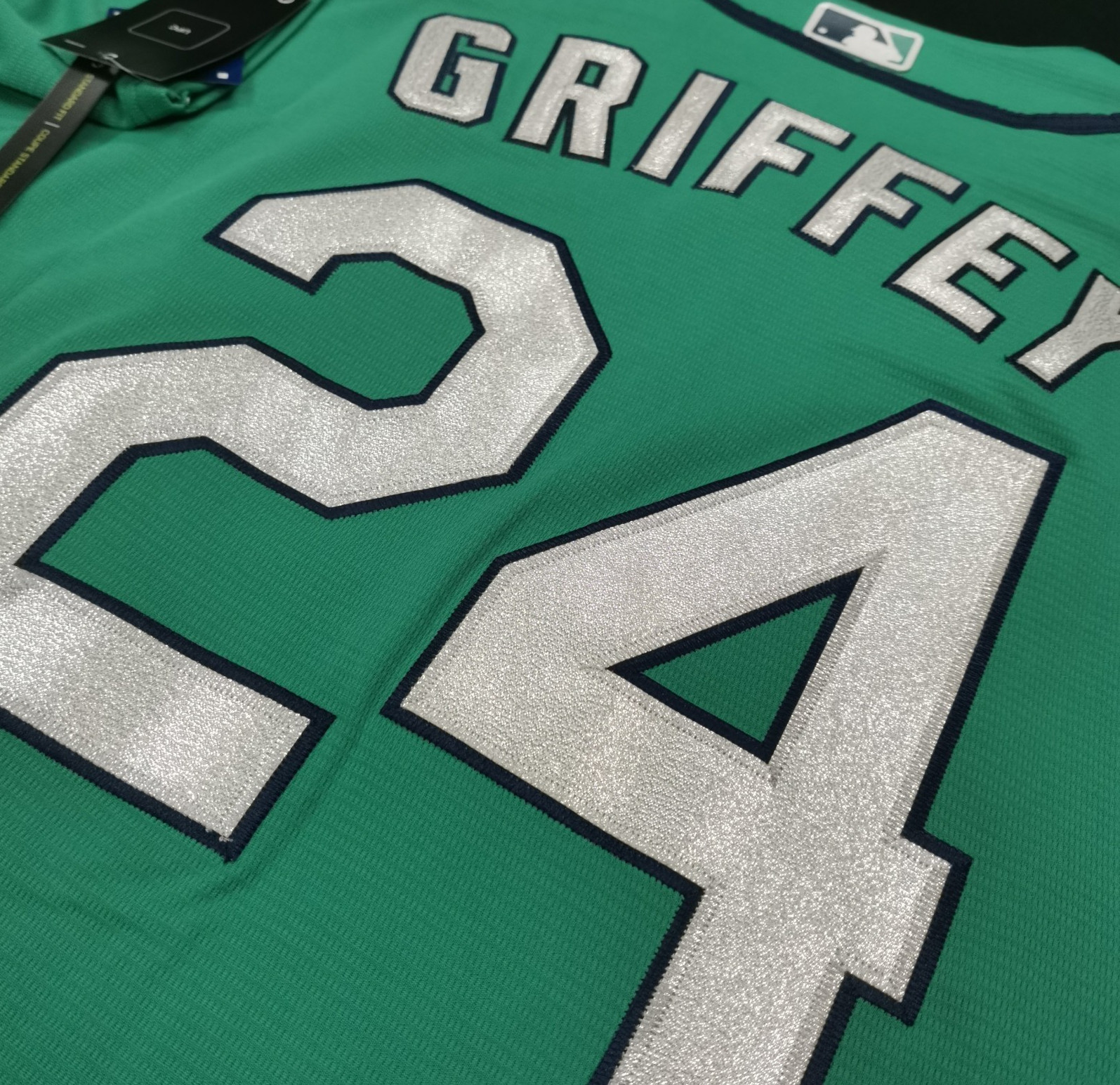 Ken Griffey Jr. #24 Mariners Aqua Cool Base Sewn Stitched Jersey.