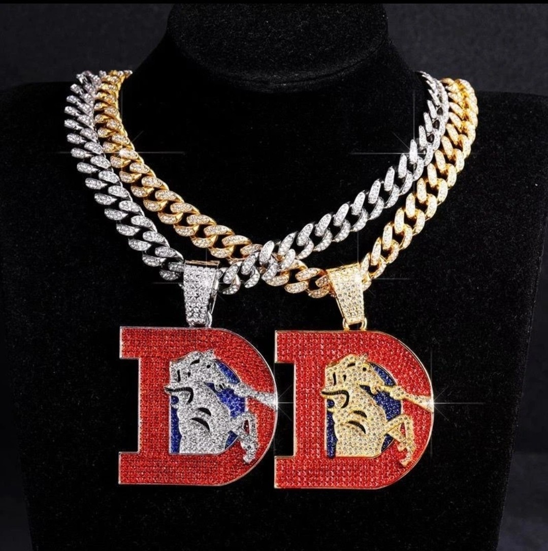 Throwback Classic Denver Broncos Silver Chain 24″ Iced Out Pendant Necklace