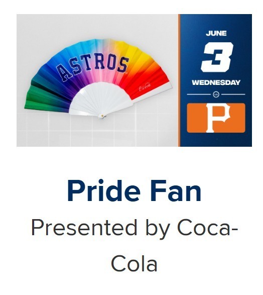Houston Astros SGA Pride Fan 6/3/2026 IN HAND NEW Rainbow Pride Night vs Pirates