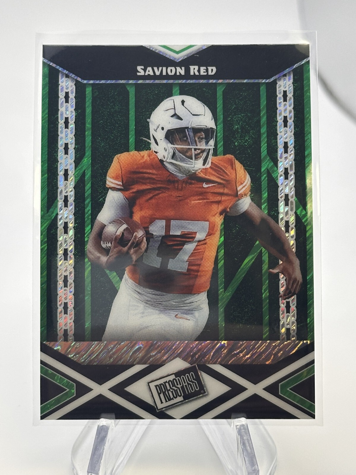 SAVION RED 2024 LEAF PRESS PASS GREEN SHIMMER NON-AUTO /7 NEVADA